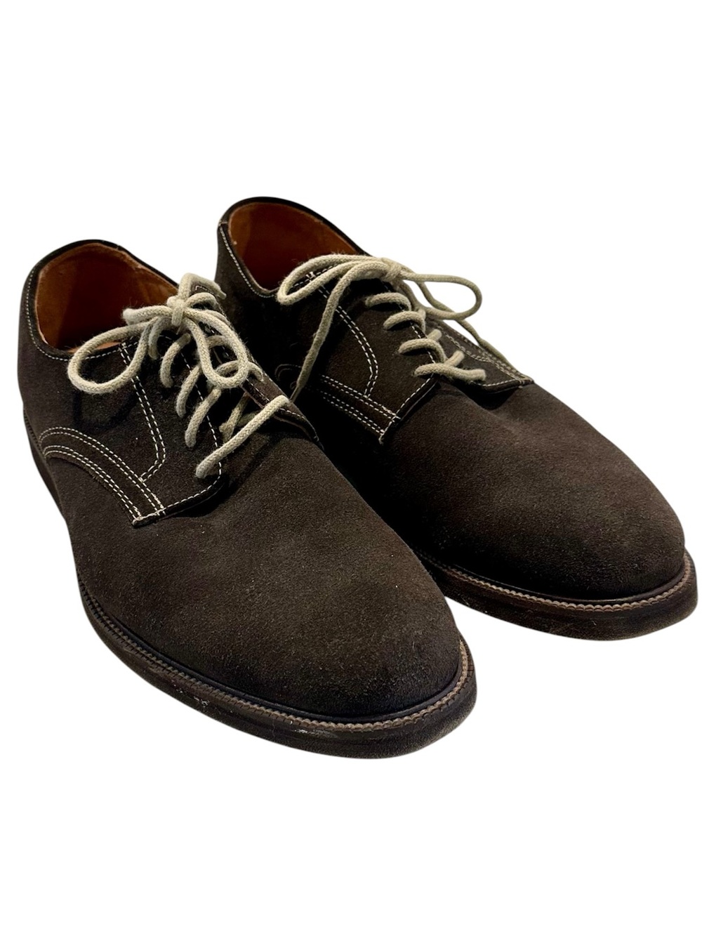Men's Dark Brown Suede Derby Shoes w/Contrast Stitching & Laces Brazil 40 US 8-9